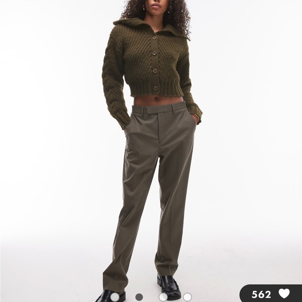Topshop Dark Olive Button-Up Cardigan